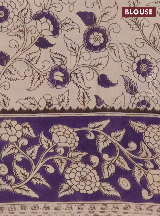 Kalamkari cotton saree yellow and violet with allover prints and printed border