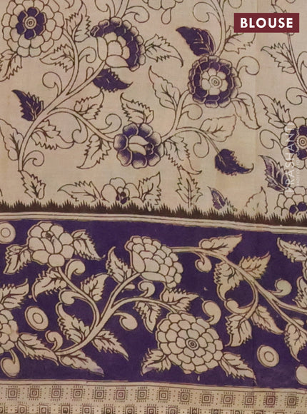 Kalamkari cotton saree green and deep violet with allover prints and printed border