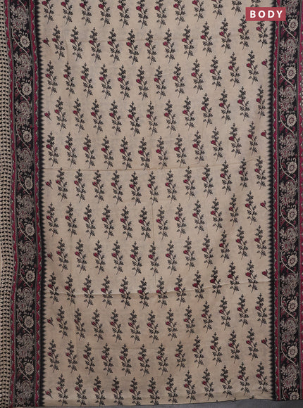 Kalamkari cotton saree beige magenta pink and black with allover butta prints and printed border