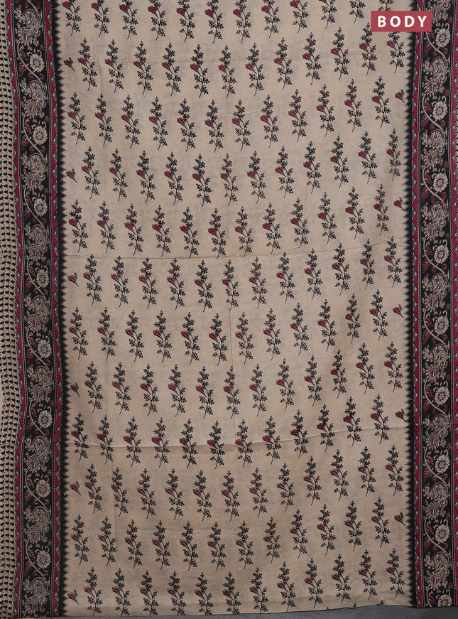 Kalamkari cotton saree beige magenta pink and black with allover butta prints and printed border