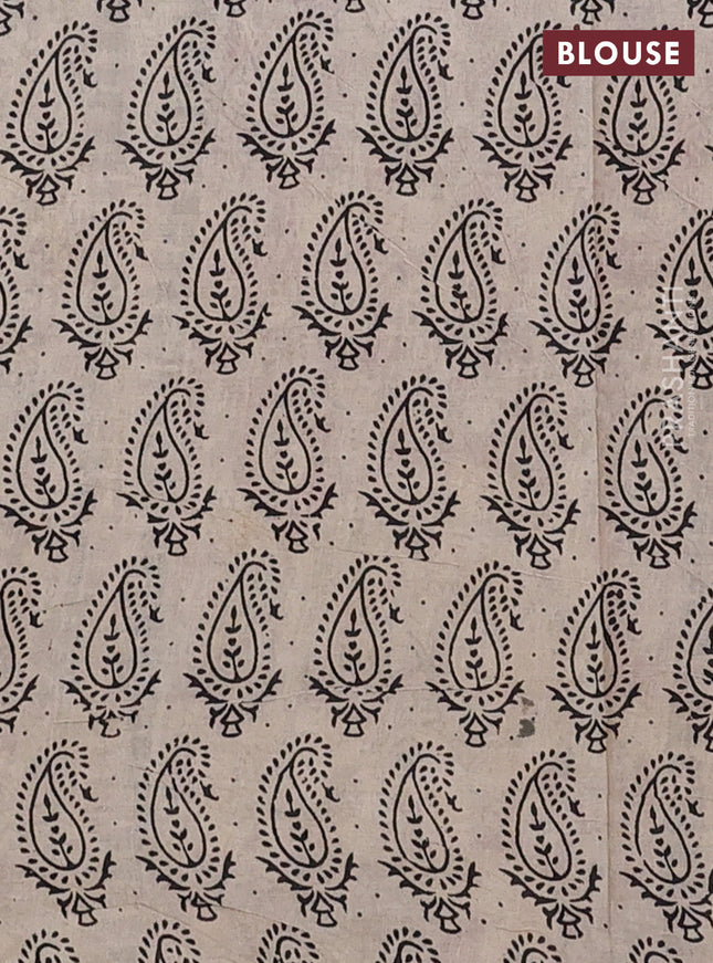 Kalamkari cotton saree beige magenta pink and black with allover butta prints and printed border