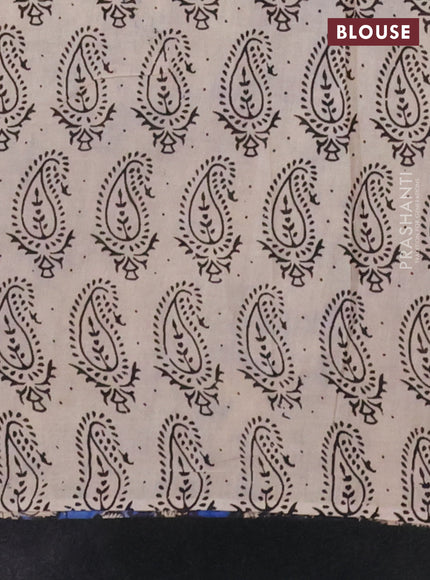 Kalamkari cotton saree beige blue and black with allover butta prints and printed border