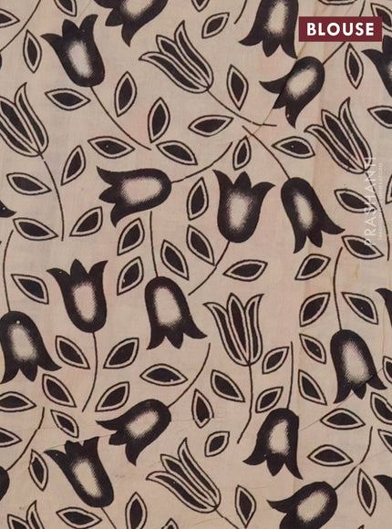 Kalamkari cotton saree beige orange and black with allover butta prints and printed border