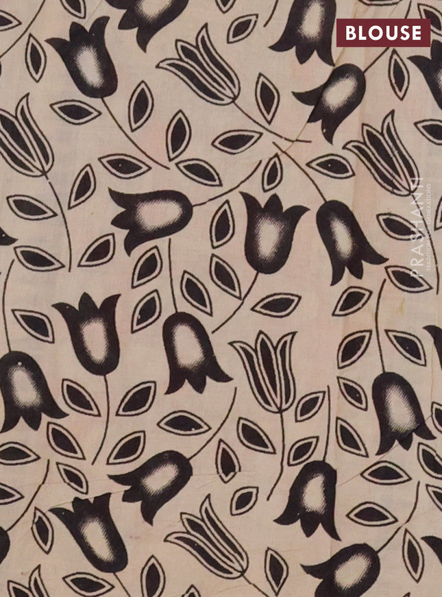 Kalamkari cotton saree beige orange and black with allover butta prints and printed border