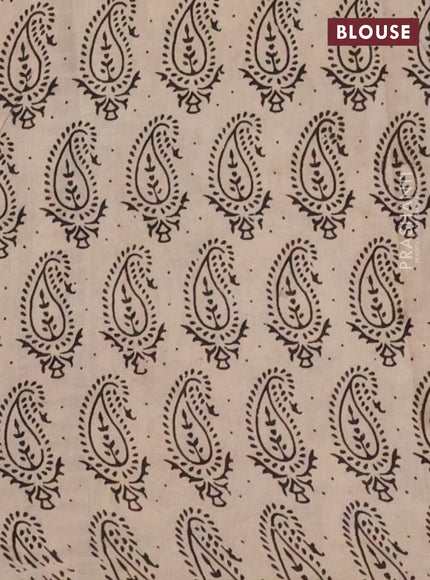 Kalamkari cotton saree beige light green and black with allover butta prints and printed border