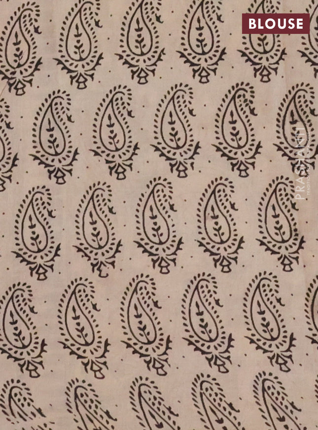 Kalamkari cotton saree beige light green and black with allover butta prints and printed border