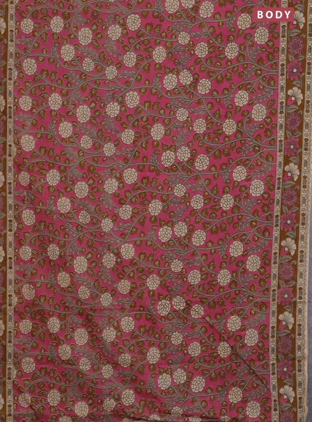 Kalamkari cotton saree pink and dark mustard with allover prints and printed border