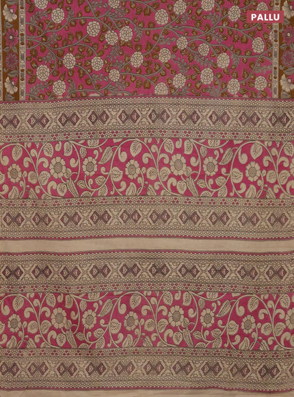 Kalamkari cotton saree pink and dark mustard with allover prints and printed border