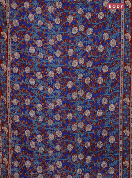 Kalamkari cotton saree blue and maroon with allover prints and printed border