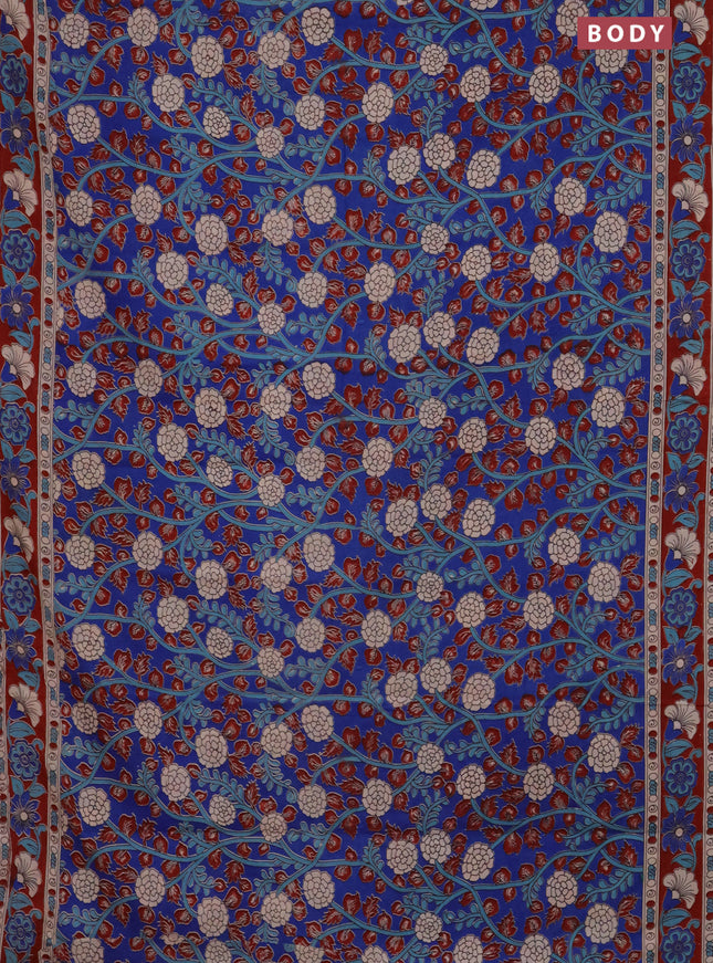 Kalamkari cotton saree blue and maroon with allover prints and printed border