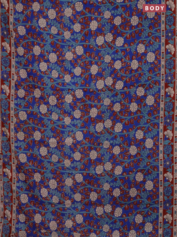 Kalamkari cotton saree blue and maroon with allover prints and printed border