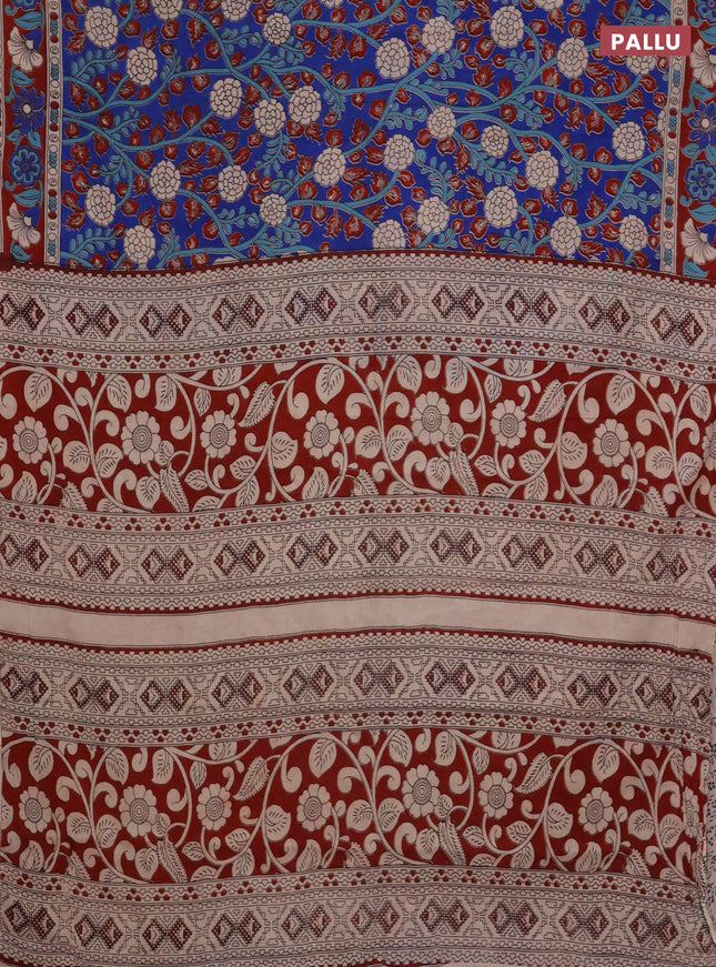 Kalamkari cotton saree blue and maroon with allover prints and printed border