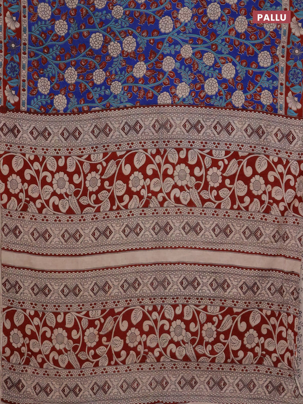 Kalamkari cotton saree blue and maroon with allover prints and printed border