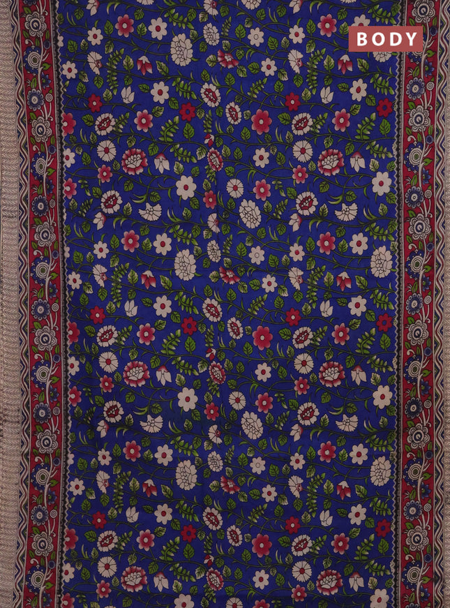 Kalamkari cotton saree blue and magenta pink with allover prints and printed border