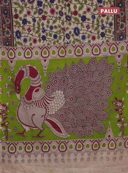 Kalamkari cotton saree beige and maroon with allover prints and printed border