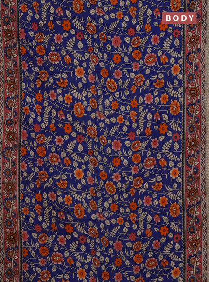 Kalamkari cotton saree blue and maroon with allover prints and printed border
