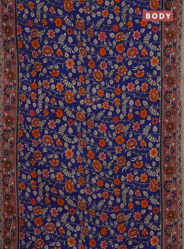 Kalamkari cotton saree blue and maroon with allover prints and printed border