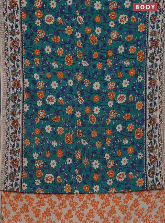 Kalamkari cotton saree green and blue with allover prints and printed border