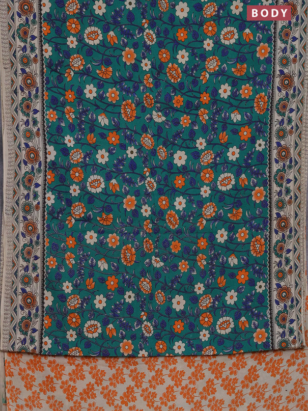 Kalamkari cotton saree green and blue with allover prints and printed border