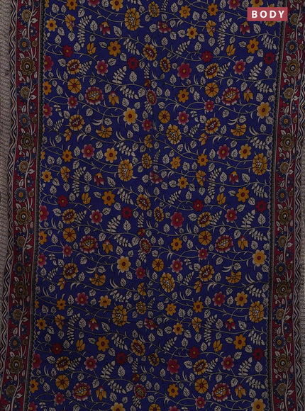Kalamkari cotton saree blue and magenta pink with allover prints and printed border