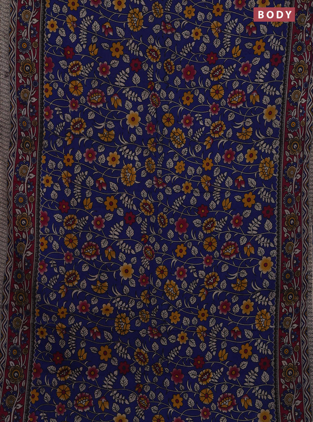 Kalamkari cotton saree blue and magenta pink with allover prints and printed border