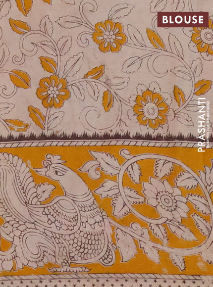 Kalamkari cotton saree red and yellow with allover prints and printed border