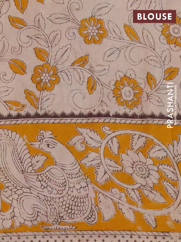 Kalamkari cotton saree red and yellow with allover prints and printed border