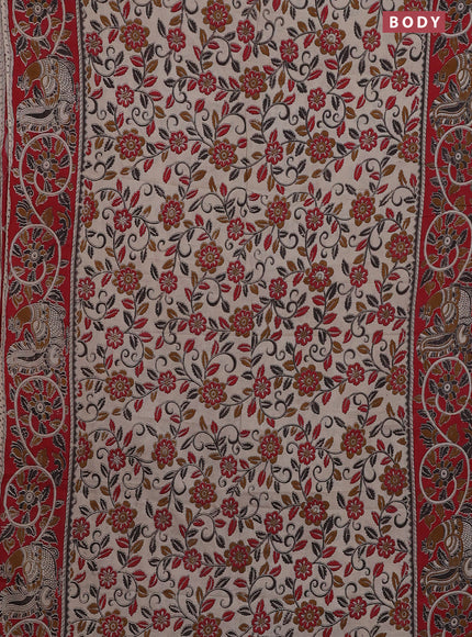 Kalamkari cotton saree beige and red with allover prints and printed border