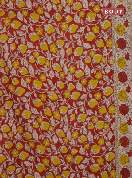 Kalamkari cotton saree red and beige with allover prints and printed border