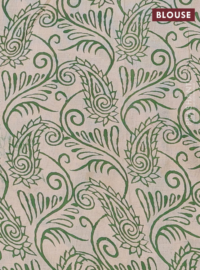 Kalamkari cotton saree orange and green with allover prints and printed border