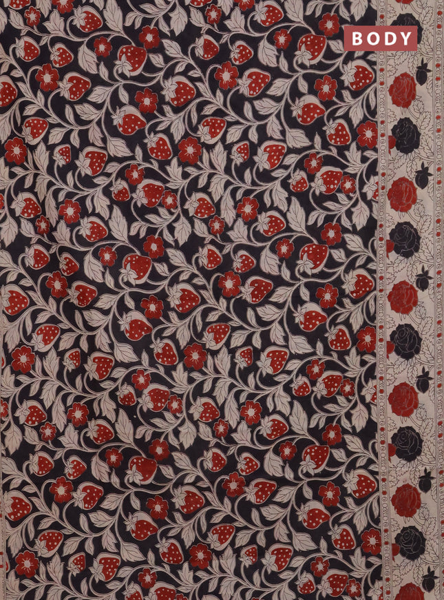 Kalamkari cotton saree black and beige with allover prints and printed border