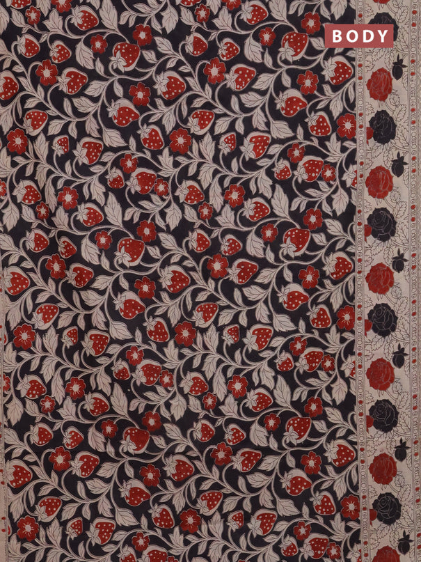 Kalamkari cotton saree black and beige with allover prints and printed border