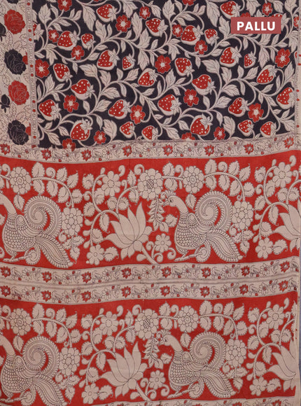 Kalamkari cotton saree black and beige with allover prints and printed border