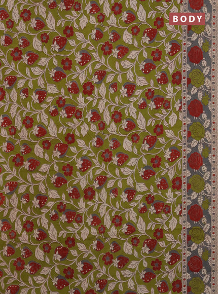 Kalamkari cotton saree mehendi green and grey with allover prints and printed border