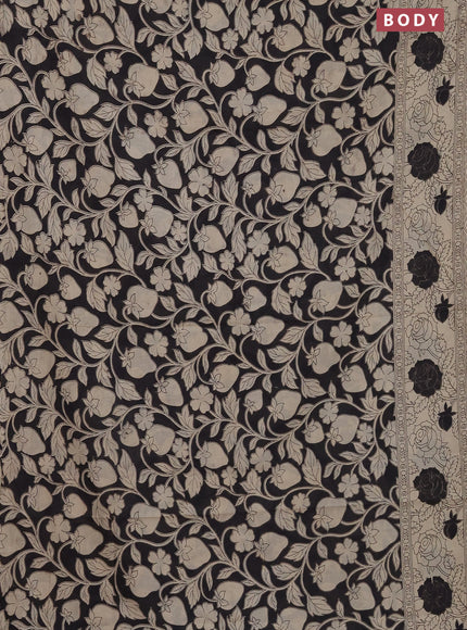 Kalamkari cotton saree black and beige with allover prints and printed border