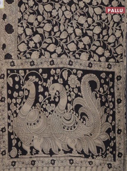 Kalamkari cotton saree black and beige with allover prints and printed border