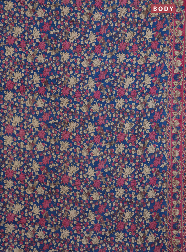 Kalamkari cotton saree blue and mauve pink with allover prints and printed border