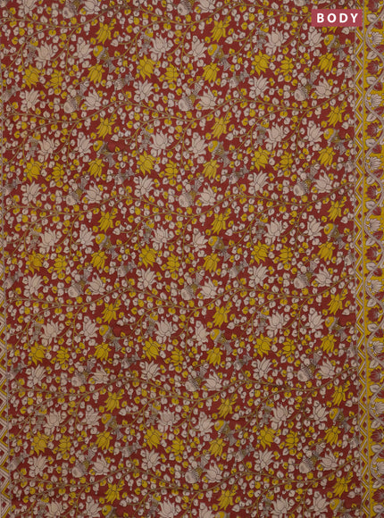 Kalamkari cotton saree maroon and yellow with allover prints and printed border