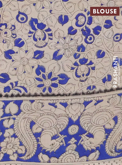 Kalamkari cotton saree pink and blue with allover prints and printed border