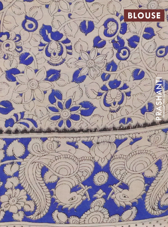 Kalamkari cotton saree pink and blue with allover prints and printed border