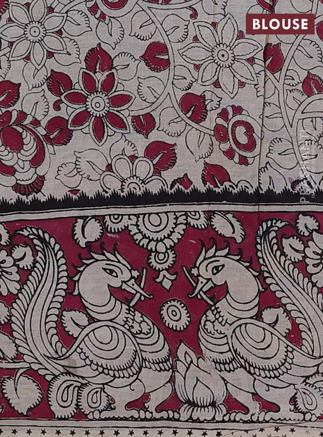 Kalamkari cotton saree blue and magenta pink with allover prints and printed border