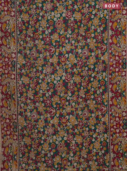 Kalamkari cotton saree green and dark pink with allover prints and printed border