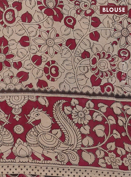 Kalamkari cotton saree green and dark pink with allover prints and printed border