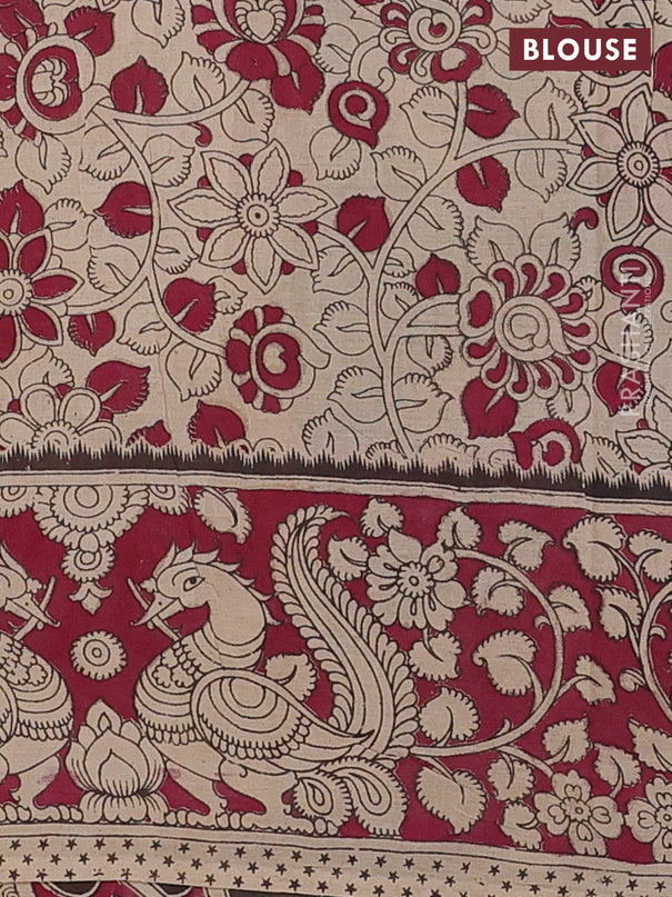 Kalamkari cotton saree green and dark pink with allover prints and printed border