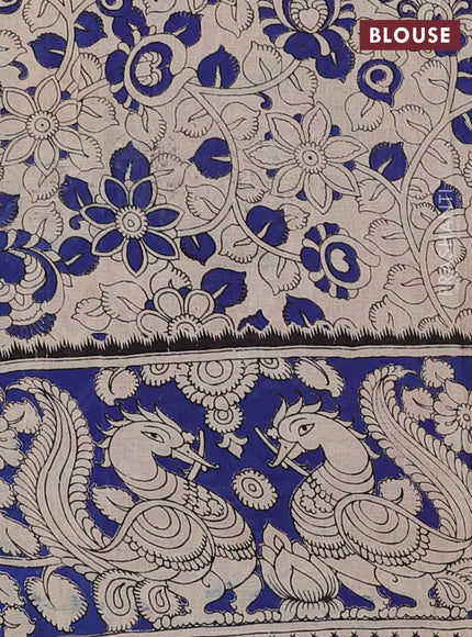 Kalamkari cotton saree dark mustard and blue with allover prints and printed border