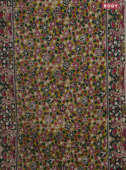 Kalamkari cotton saree light green and dark green with allover prints and printed border