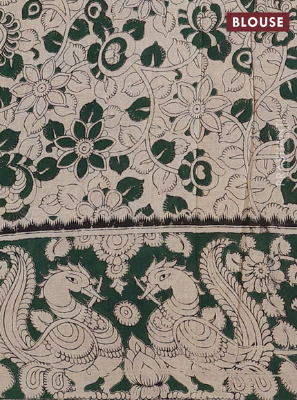 Kalamkari cotton saree light green and dark green with allover prints and printed border