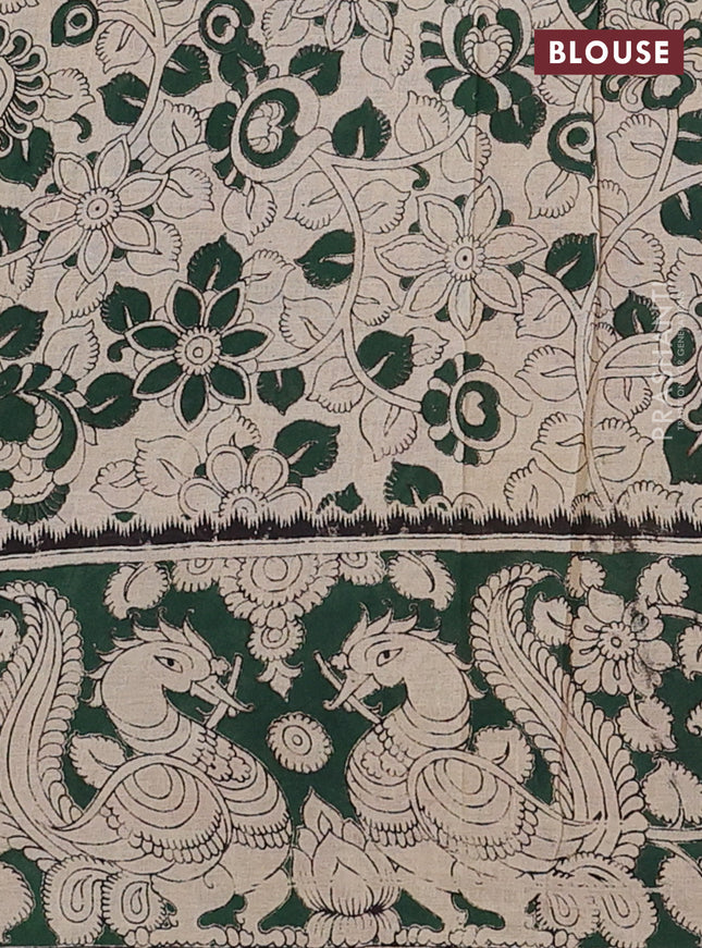 Kalamkari cotton saree light green and dark green with allover prints and printed border