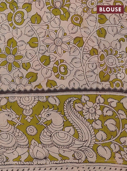 Kalamkari cotton saree orange and light green with allover prints and printed border