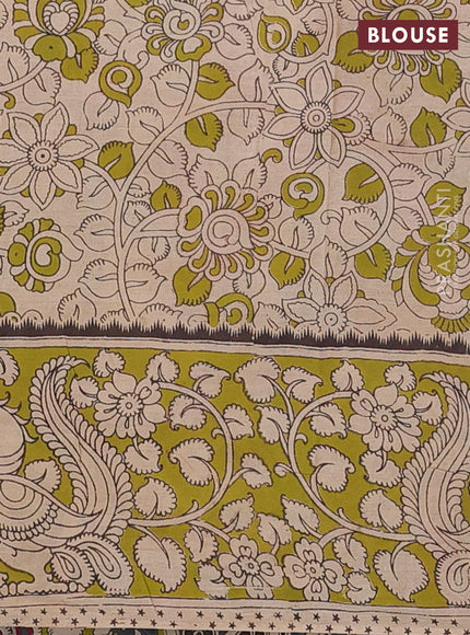 Kalamkari cotton saree grey and light green with allover prints and printed border